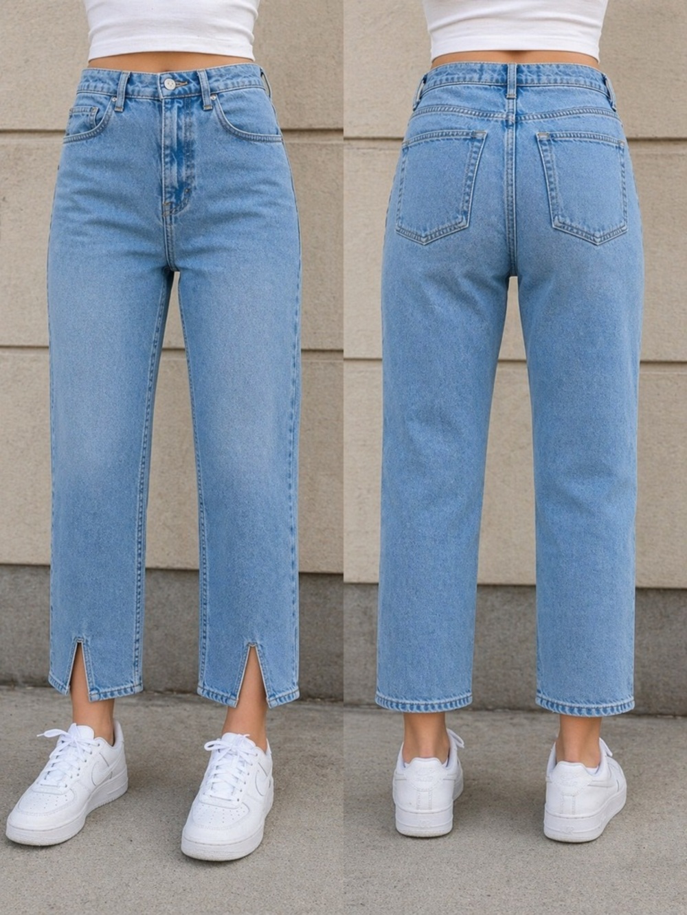Hollister Ultra High Rise Dad Jeans Light Wash Slit Hem 15R 32x29